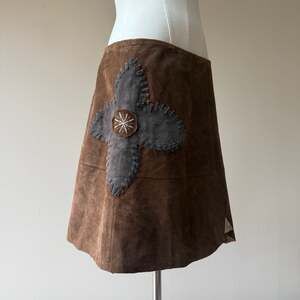 Vintage Italian Brown Suede Leather Flower Skirt